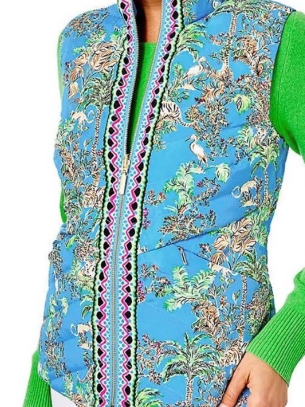 Lily Pulitzer Deanne Reversible Blue/Tiger Floral Down Vest